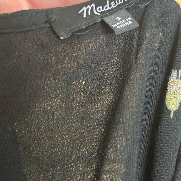 Madewell Sash-Tie Wrap Top in Lazy Daisies Black Size Small - Picture 6 of 8